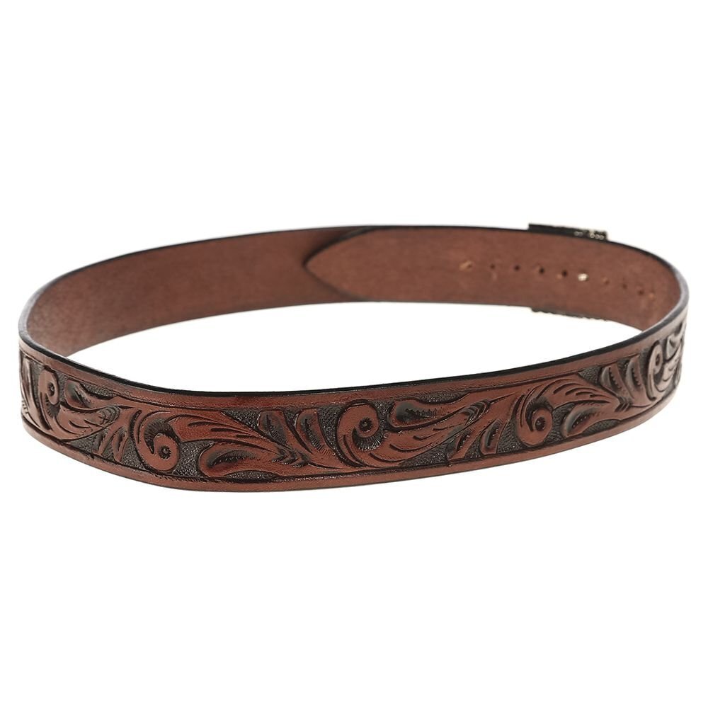 2937 . 1" Brown Leather Scroll W/Buckle Hat Band Brown